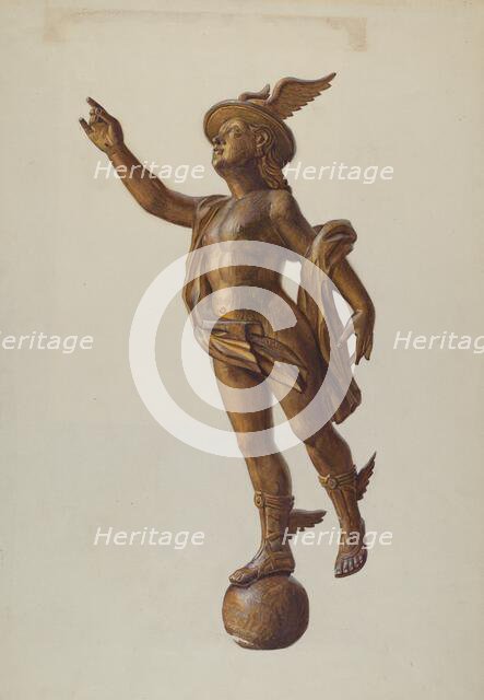 Wooden "Mercury" Figure, c. 1936. Creator: Elizabeth Moutal.