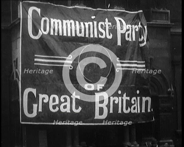 Banner Strung Across a Building Reads 'Communist Party of Great Britain', 1924. Creator: British Pathe Ltd.