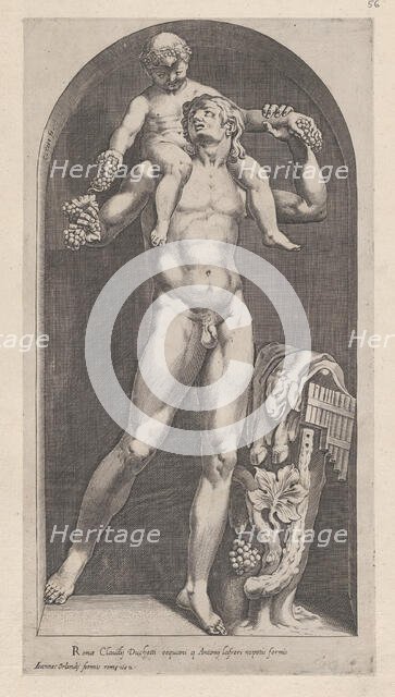 Speculum Romanae Magnificentiae: Bacchus on the Shoulders of a Satyr, 16th century., 16th century. Creator: Cornelis Cort.