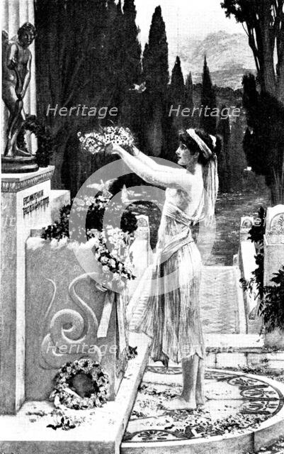 Pictures from the New Gallery: Her First Offering - Herbert Schmalz, 1895. Creator: George Meisenbach.