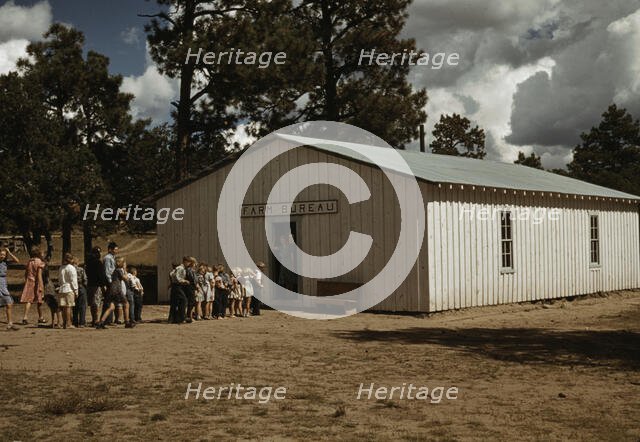 The school at Pie Town, New Mexico in the Farm Bureau building, 1940. Creator: Russell Lee.