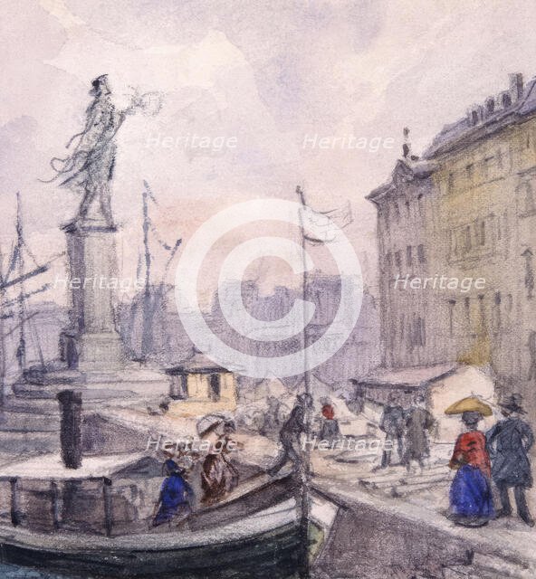 People walking on Skeppsbron. (c1860s).  Creator: Fritz von Dardel.