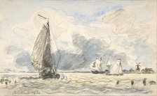 Dutch Fishing Boats, Verso: Sketches of Boats, 1870. Creator: Johan Barthold Jongkind.