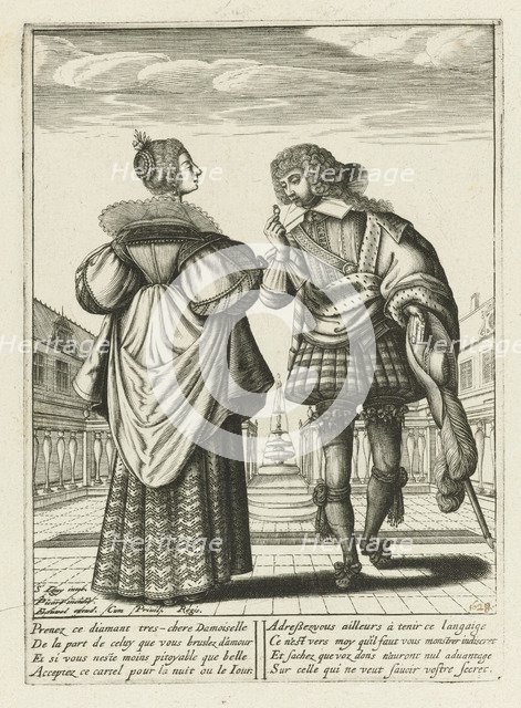 A fashionably dressed couple with a diamond ring, c. 1620-1630.