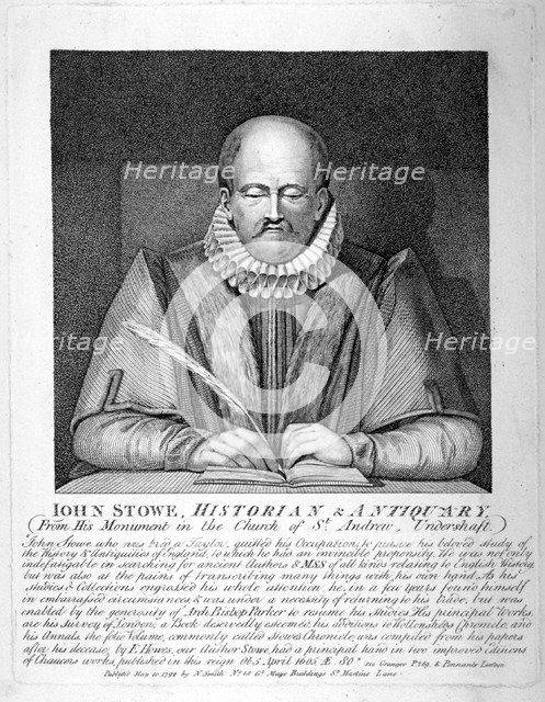 Monument to John Stow in St Andrew Undershaft, City of London, 1792.                                 Artist: Anon