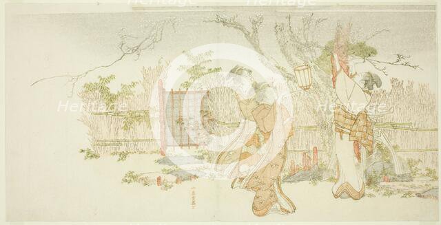 Three women beneath a plum tree at night, Japan, c. 1796. Creator: Hokusai.
