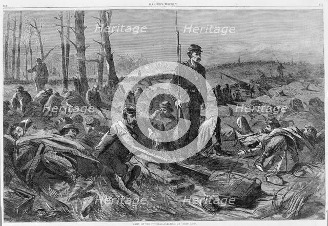 Army of the Potomac - Sleeping on Their Arms (Harper's Weekly, Vol. VIII), May 28, 1864. Creator: Unknown.