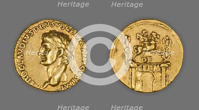 Aureus (Coin) Portraying Nero Claudius Drusus, 41-45, issued by Claudius (Tiberius Claudius Nero). Creator: Unknown.