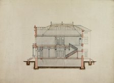 Design Studies, Section Through House, Presentation, c. 1860-1870. Creator: Carl J Furst.