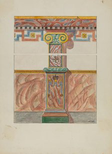 Painted Wall Decoration, Detail of Pilaster, c. 1936. Creator: Warren W. Lemmon.