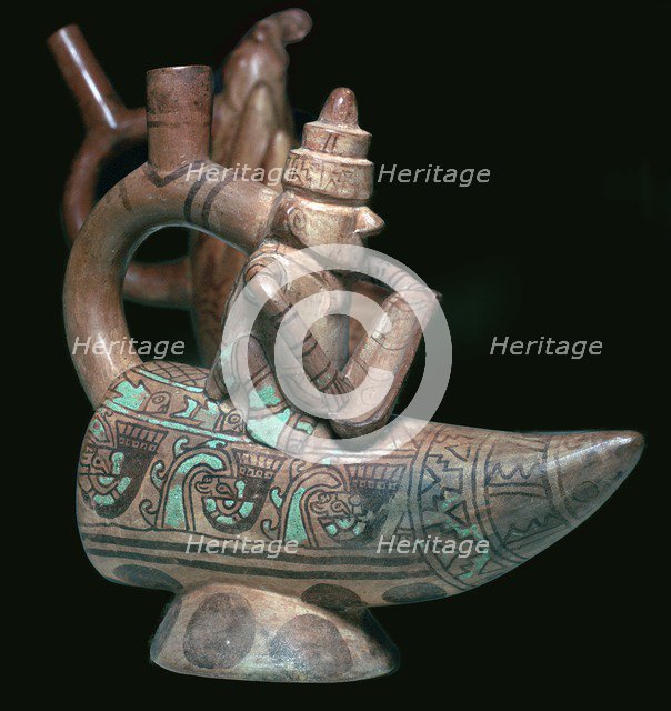 Mochica stirrup-spout vessel of a fisherman. Artist: Unknown