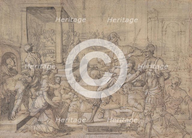 Amya Petitioning Faustus for the Custody of Saint Mamas, ca.1543. Creator: Jean Cousin.