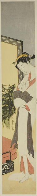 Courtesan Standing by Screen and Bed, c. 1768/69. Creator: Suzuki Harunobu.