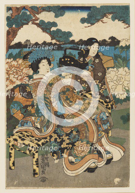 Woodblock print - Courtesan and maid, 1786-1865. Artist: Utagawa Kunisada.