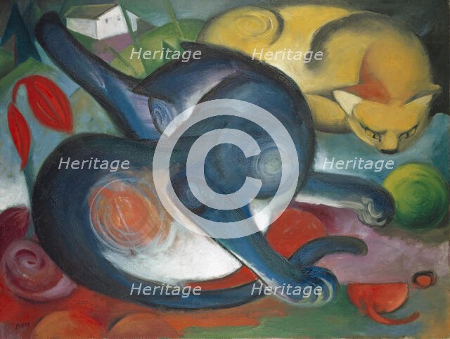 Two Cats, Blue and Yellow, 1912. Creator: Marc, Franz (1880-1916).