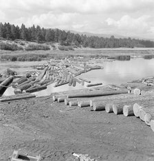 Mill pond, Klamath River beyond, Keno, Klamath County, Oregon, 1939. Creator: Dorothea Lange.