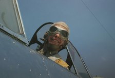 Marine lieutenant, glider pilot in training, ready for...at Page Field, Parris Island, S.C., 1942. Creator: Alfred T Palmer.
