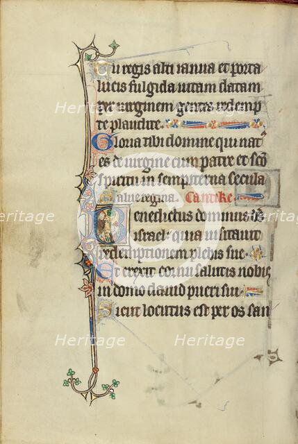 Initial B: A Nimbed Man Wearing a Hairshirt (Saint John the Baptist?); Ruskin Hours, about 1300. Creator: Unknown.
