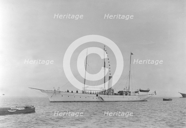 The steam yacht 'Sea Fay' at anchor, 1921. Creator: Kirk & Sons of Cowes.