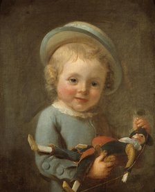 Portrait of a boy holding a puppet. Creator: Ecole Francaise.