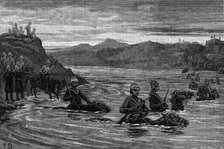 General Sir Evelyn Wood reconnoitring with the 15th Hussars across the Buffalo River, 1881. Creator: W. I. Mosses.