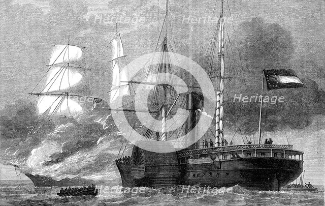 The 'Nashville destroying a federal merchantman, American Civil War, 1861-1862 (c1880). Artist: Unknown