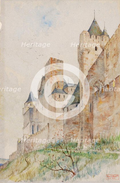 Battlements of Carcassonne, France, 1913. Creator: Cass Gilbert.