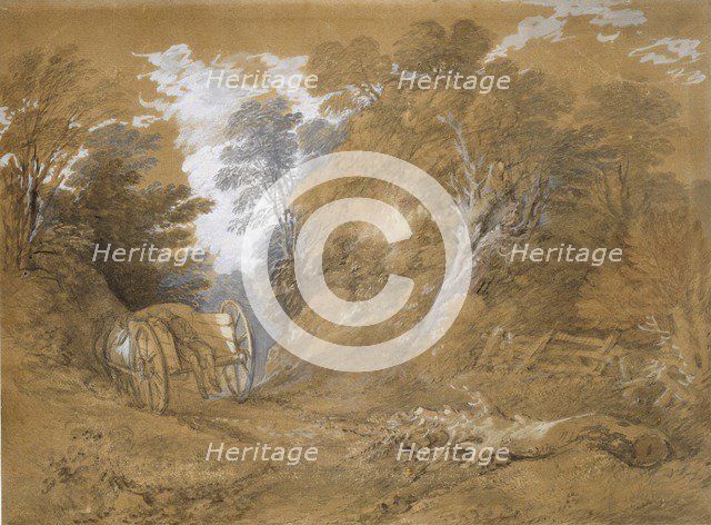 Wooded landscape with a peasant boy asleep in a cart, 18th century. Artist: Thomas Gainsborough.