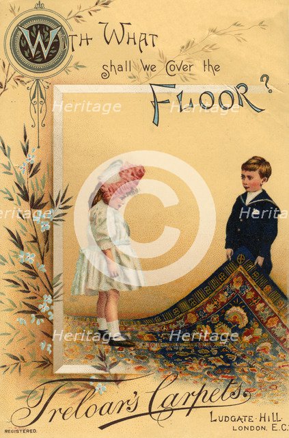 Advert for Treloar's carpets, of Ludgate Hill, London. Artist: Unknown