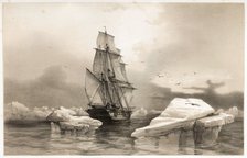 Corvettte La Recherche near Bear Island on 7th August, 1838,  from Voyages en Scandinavie, 1852. Creator: Francois Auguste Biard (1798 - 1882).
