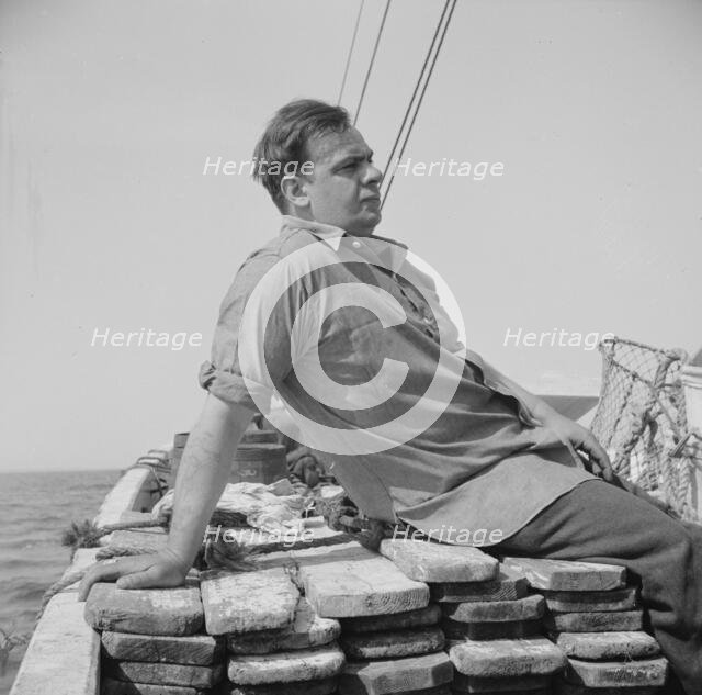 On board the fishing boat Alden out of Gloucester, Massachusetts, 1943. Creator: Gordon Parks.