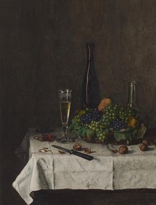 Still Life with Basket of Grapes, 1863. Creator: Leon Bonvin.