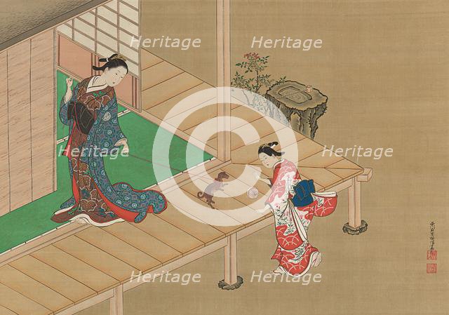Courtesan and Attendant Playing with a Dog, ca. 1716-1736. Creator: Nishikawa Sukenobu.