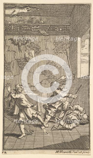 Hudibras Beating Sidrophel and Whachum (Seventeen Small Illustrations for Samuel Butler..., 1721-26. Creator: William Hogarth.