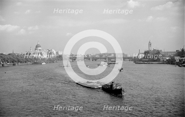 A view from Waterloo Bridge towards St Paul's Cathedral and the City of London, c1945-c1965. Artist: SW Rawlings