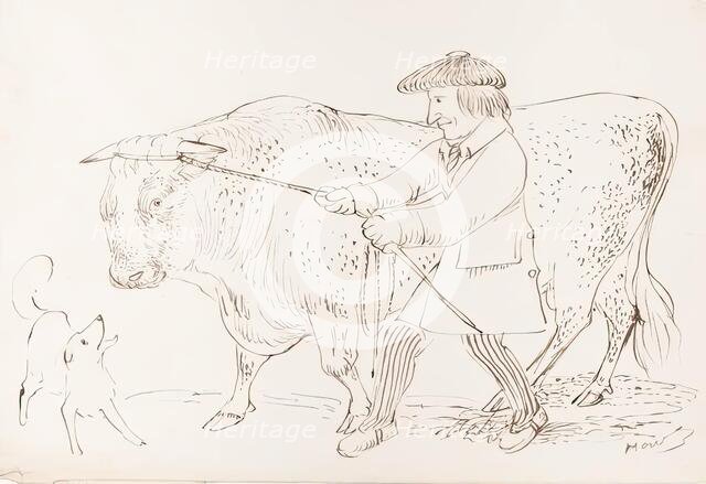 A shepherd pulling his bull, 1825-1839. Creator: James Howe.