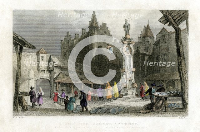 'The Fish Market, Antwerp', Belgium, 19th century.Artist: J Rogers