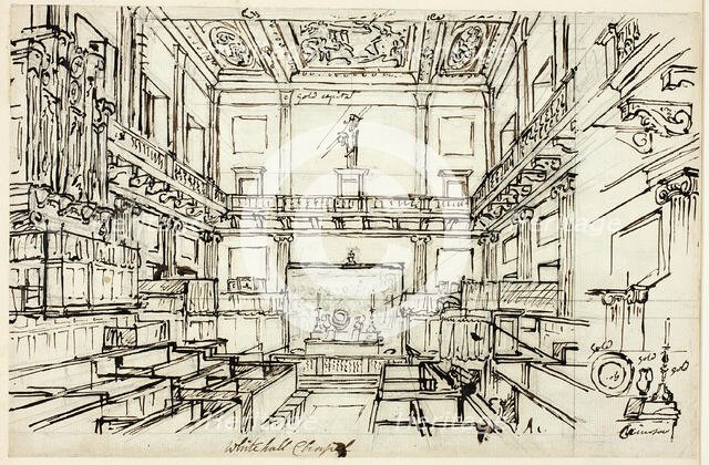 Study for Whitehall Chapel, from Microcosm of London, c. 1809. Creator: Augustus Charles Pugin.