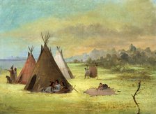 Indian Encampment, Comanche (or Kiowa) Dressing Skins, Red River, 1846-1848. Creator: George Catlin.