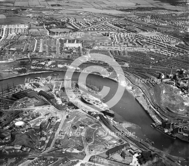 River Wear, Deptford Shipbuilding Yard and residential area at Monkwearmouth, Sunderland, 1946. Artist: Aerofilms.