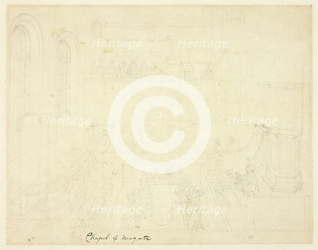 Study for Chapel of Newgate, from Microcosm of London, c. 1809. Creator: Augustus Charles Pugin.