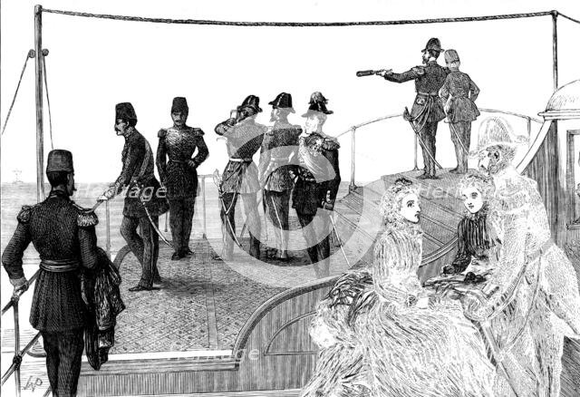 The Shah viewing the fleet at Spithead, 1873. Creator: Unknown.