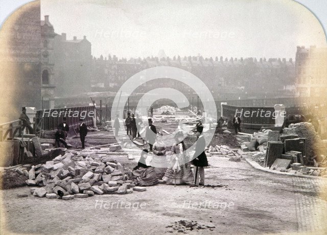 View of figures on Holborn Viaduct during its construction, City of London, 1870. Artist: Henry Dixon