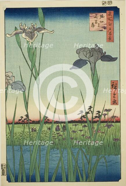 Irises at Horikiri (Horikiri no hanashobu), from the series "One Hundred Famous Views of..., 1857. Creator: Ando Hiroshige.