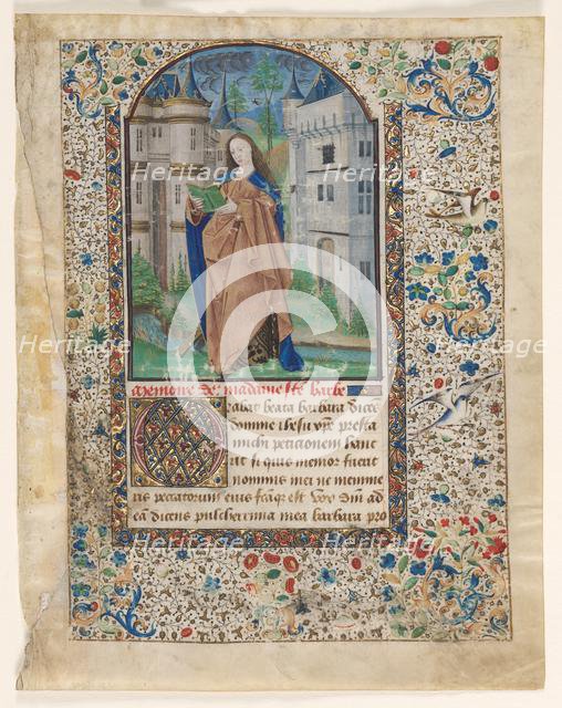Leaf from a Book of Hours: St. Barbara (2 of 2 Excised Leaves), c. 1465. Creator: Master of Jacques de Luxembourg (French).