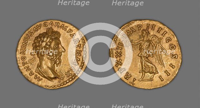 Aureus (Coin) Portraying Emperor Marcus Aurelius, 167 (December)-168 (December), issued by Marcus... Creator: Unknown.