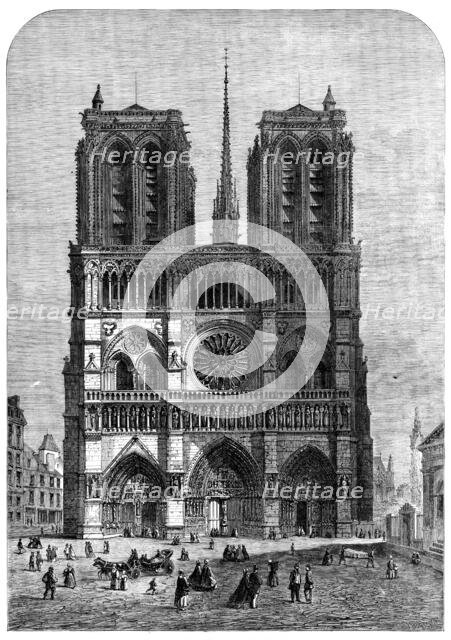 Restoration of Notre Dame, Paris: the Western Façade, 1862. Creator: Felix Thorigny.