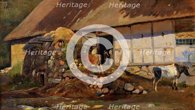 Outside the cowshed, 1847. Creator: Johan Thomas Lundbye.
