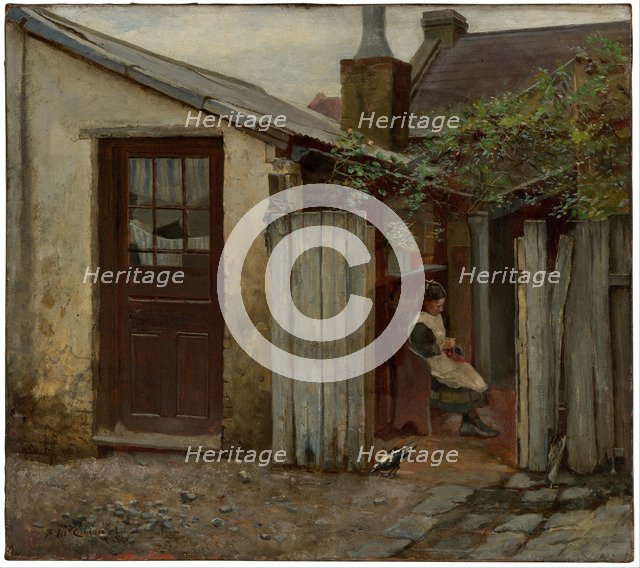 Girl with bird at the King Street bakery, 1886. Artist: McCubbin, Frederick (1855-1917)