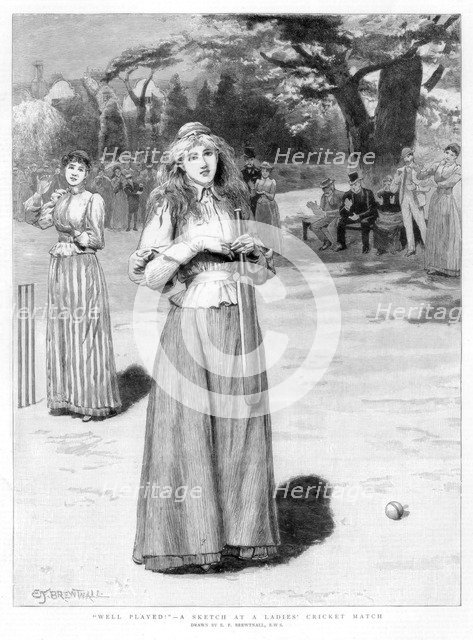 'Well played! - a sketch at a ladies' cricket match', 1890. Artist: Edward Frederick Brewtnall